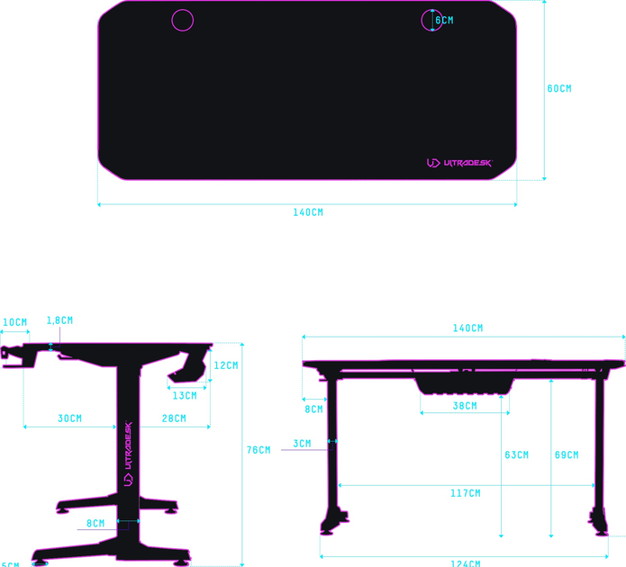 Biurko gamingowe ULTRADESK Frag V3 Black (UDESK-FG-BB) - obraz 6