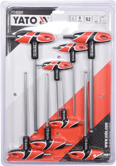 Zestaw kluczy sześciokątnych Yato YT-05597 w kształcie T z kulką 2.5-10 mm 8 szt (5906083055973) - obraz 2
