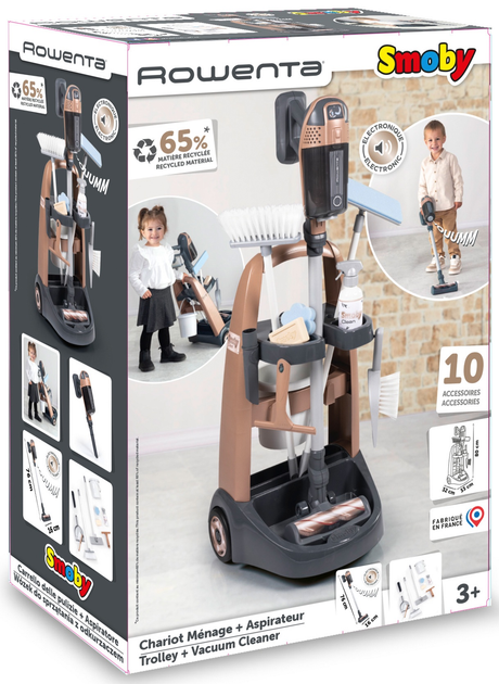 Wózek do sprzątania Smoby Toys Rowenta z odkurzaczem ręcznym i akcesoriami (7600330326) (3032163303268) - obraz 5