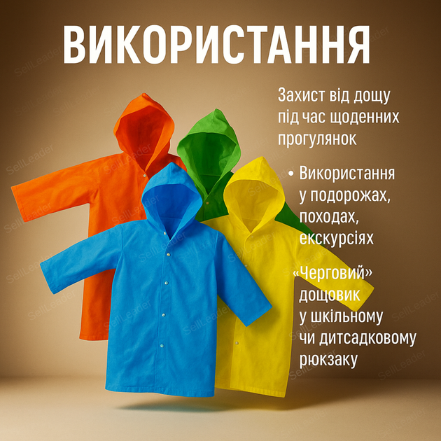Детский дождевик полиэтилен для школы 140-170 см плащ с капюшоном накидка с липучками легкая - изображение 4