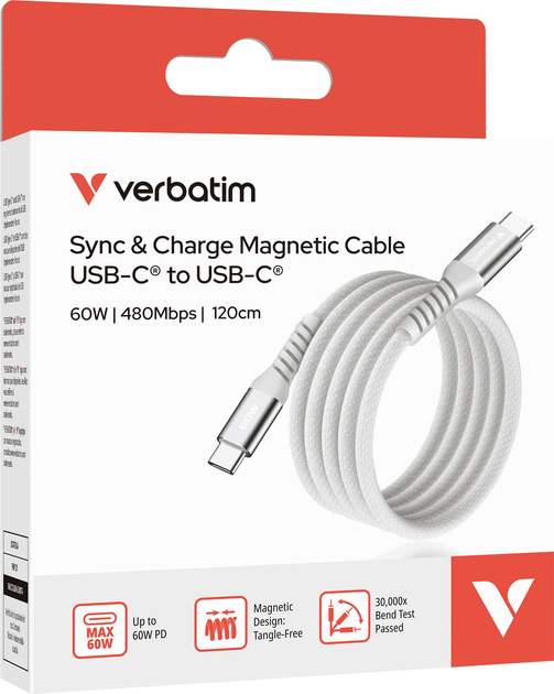 Кабель Verbatim 60 Вт, USB-C–USB-C, 120 см Сірий (31850) - зображення 4