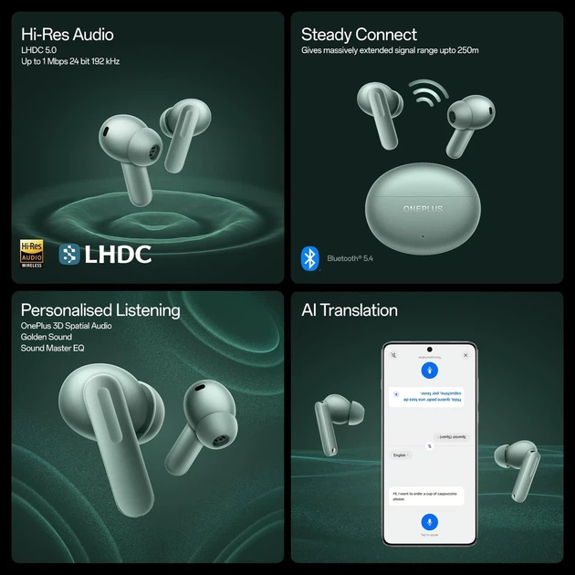 Бездротові навушники TWS OnePlus Buds 4 Gray, LHDC, ANC, 11H Playtime (Global) - зображення 6