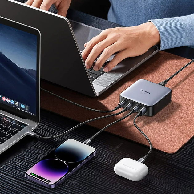 Ładowarka Ugreen CD328 Nexode Series 3 x USB-C + USB-A 100 W GaN Szara (6957303899289) - obraz 5