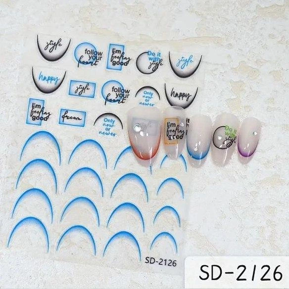 Слайдер дизайн френч, наклейка для нігтів SD-2126 Синій - изображение 2