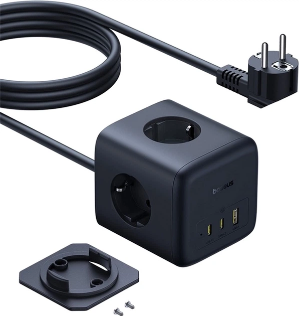Мережевий фільтр Baseus EnerFill FA11 Cube Power Strip 3AC+1U+1C 67W 1.5m EU Cosmic Black (6932172687526) - зображення 4