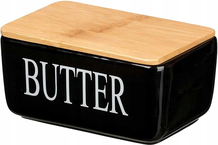 Maselniczka ceramiczna Kinvara Butter z bambusową pokrywką Czarna 10 x 16.5 x 8.5 cm (8430852998811) - obraz 1