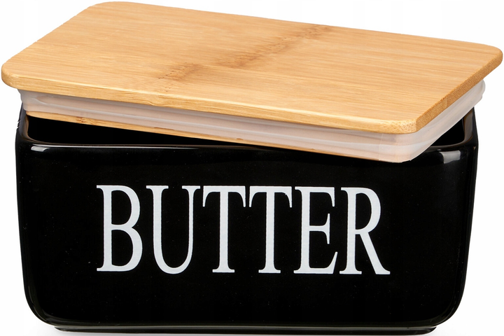 Maselniczka ceramiczna Kinvara Butter z bambusową pokrywką Czarna 10 x 16.5 x 8.5 cm (8430852998811) - obraz 2
