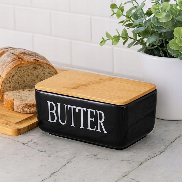 Maselniczka ceramiczna Kinvara Butter z bambusową pokrywką Czarna 10 x 16.5 x 8.5 cm (8430852998811) - obraz 4