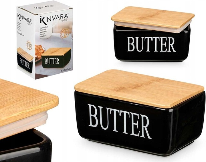 Maselniczka ceramiczna Kinvara Butter z bambusową pokrywką Czarna 10 x 16.5 x 8.5 cm (8430852998811) - obraz 5