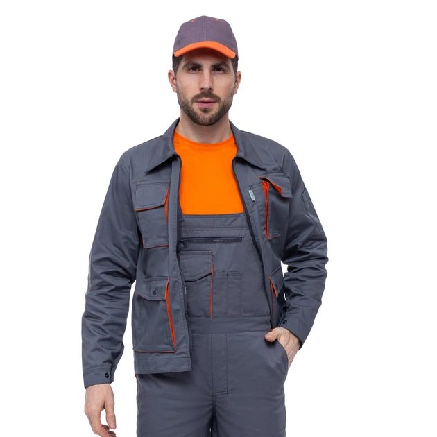 Куртка робоча KOMPLEKT СПЕКТР сірий/оранж 4XL (64-66) зріст 194-200 - Фото 9 Куртка робоча KOMPLEKT СПЕКТР сірий/оранж 4XL (64-66) зріст 194-200 - зображення 9