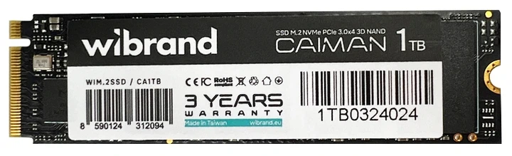 Накопичувач SSD M.2 Wibrand Caiman 1TB NVMe 2280 PCIe 3.0 3D NAND - изображение 2