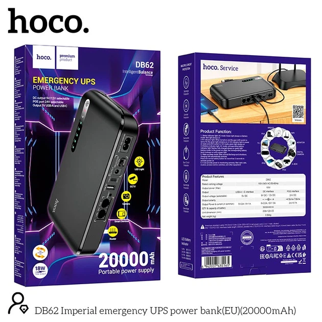 ИБП для роутера Hoco DB62 20000mAh 18W UPS 5V/9V/12V/POE Black - Фото 7 ИБП для роутера Hoco DB62 20000mAh 18W UPS 5V/9V/12V/POE Black - изображение 7