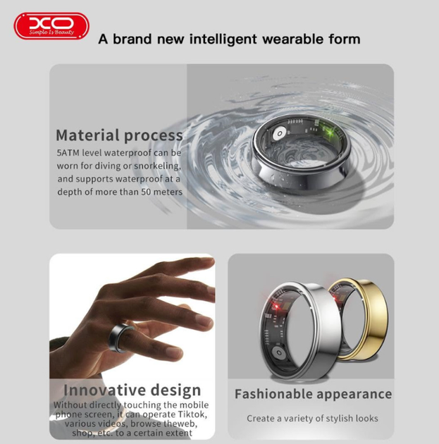 Смарт-кольцо XO RS01 Smart Ring размер 10 (титановый сплав, 5ATM) - изображение 5