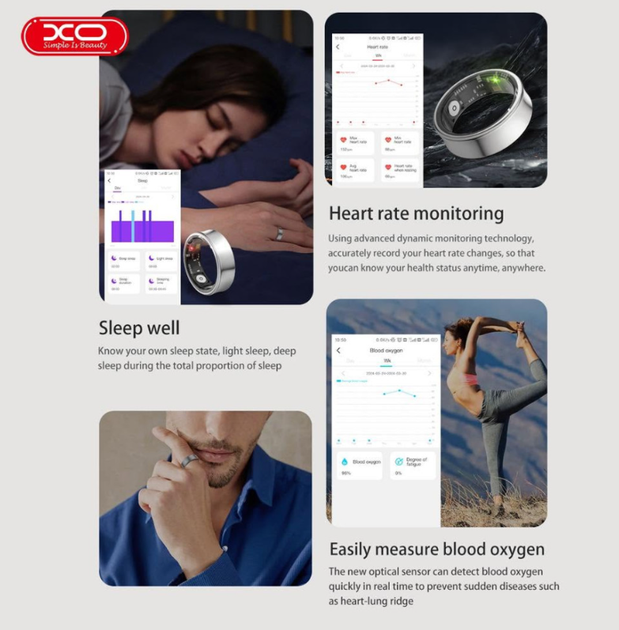 Смарт-кольцо XO RS01 Smart Ring размер 10 (титановый сплав, 5ATM) - изображение 9