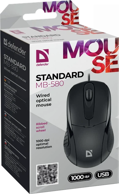 Миша DEFENDER Standard MB-580 3 кнопки, 1000 dpi, чорна - изображение 4