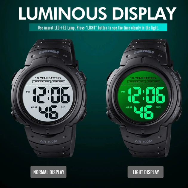 Чоловічий спортивний тактичний годинник Skmei Neon 10 Bar Black - изображение 7