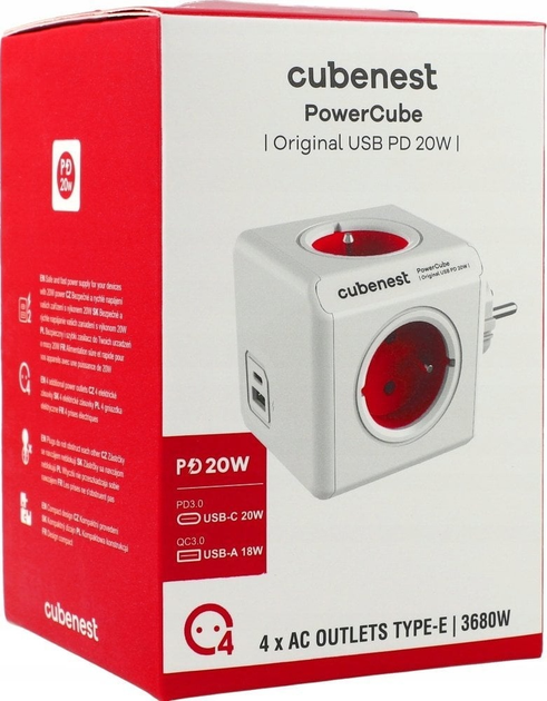 Розгалужувач мережі Cubenest PowerCube Original USB A+C PD 20W Red (PC220RD) - зображення 2