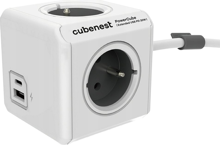 Розгалужувач мережі Cubenest PowerCube Extended USB A+C PD 20W Gray (PC420GY) - зображення 1