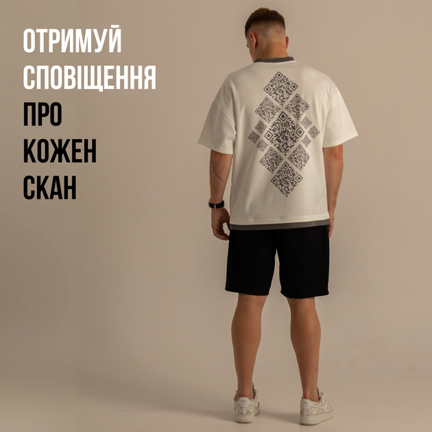 Футболка Dido молочная мужская оверсайз с динамическими QR в стиле вышиванки S-M (356990) - Фото 3 Футболка Dido молочная мужская оверсайз с динамическими QR в стиле вышиванки S-M (356990) - изображение 3