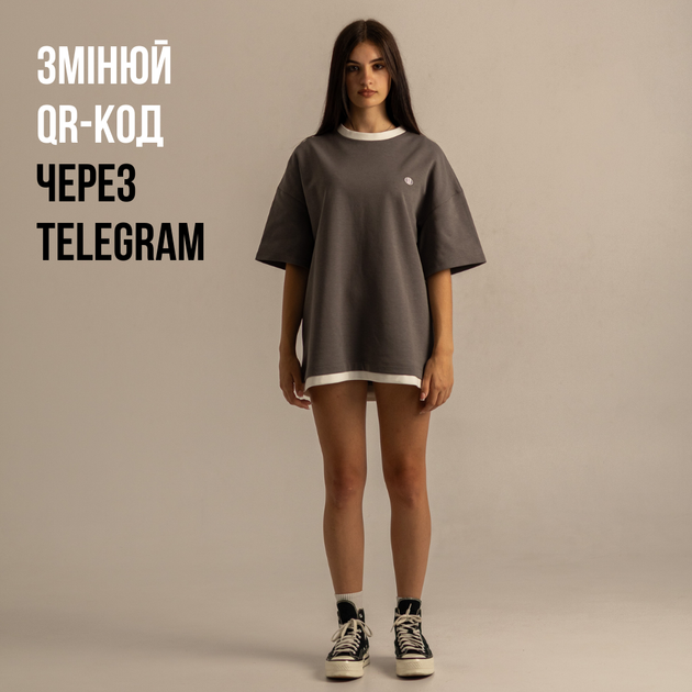 Футболка Dido сіра жіноча оверсайз з динамічними QR у стилі вишиванки L-XL (356909) - Фото 2 Футболка Dido сіра жіноча оверсайз з динамічними QR у стилі вишиванки L-XL (356909) - зображення 2