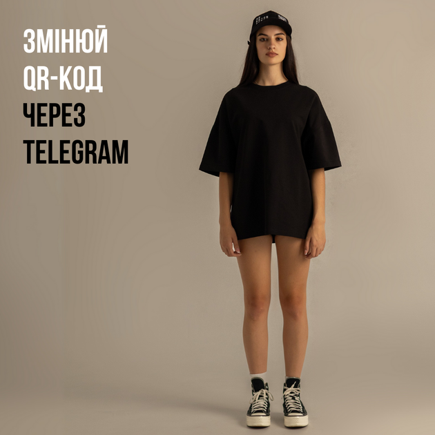 Футболка Dido черная женская оверсайз с динамическими QR в стиле вышиванки S-M (356907) - изображение 2