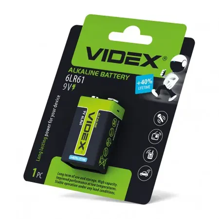 Батарейка Videx 6LR61 9V 1BL - Фото 2 Батарейка Videx 6LR61 9V 1BL - зображення 2