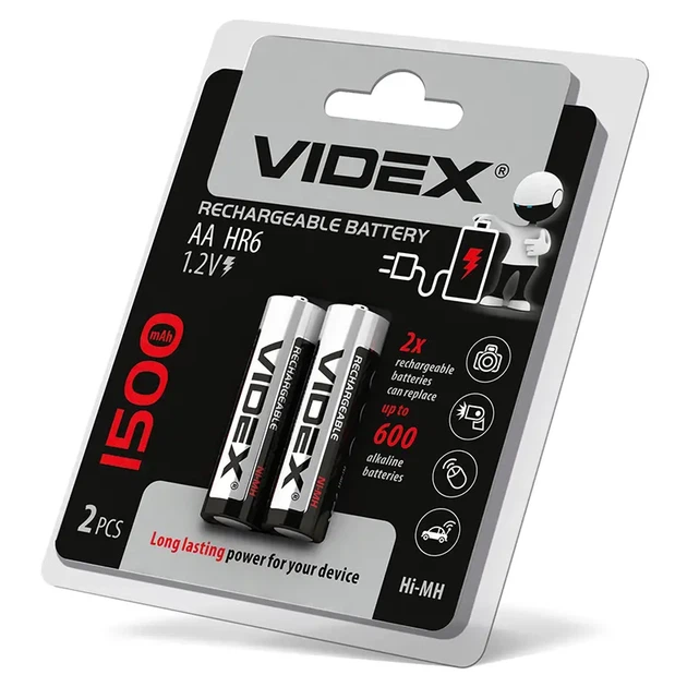 Акумулятор VIDEX Ni-Mh AA HR06 1500 mAh 2bl - Фото 4 Акумулятор VIDEX Ni-Mh AA HR06 1500 mAh 2bl - изображение 4
