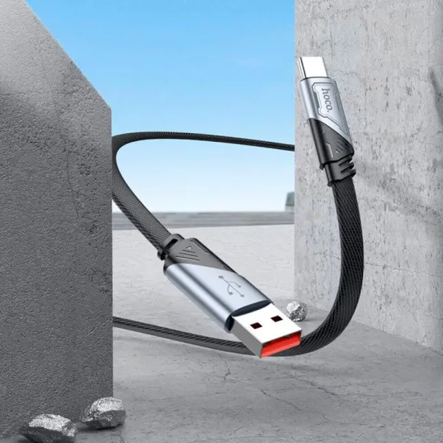 Кабель HOCO U119 USB AM - Type-C 5A 1.2м нейлонове оплетення алюмінієві роз'єми чорний - зображення 5