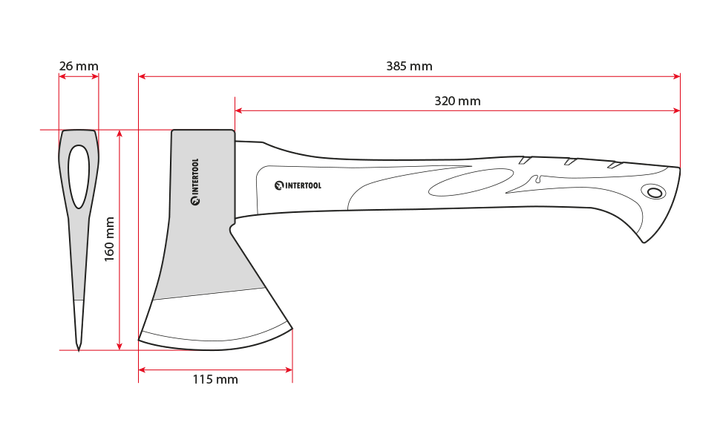 Топор, 800 г, ручка из фибергласса INTERTOOL HT-0262 - Фото 12 Топор, 800 г, ручка из фибергласса INTERTOOL HT-0262 - изображение 12