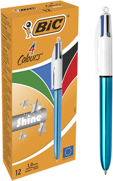 Набір кулькових ручок BIC 4 Colours Shine Blue 1 мм 12 шт (3086123494893) - зображення 1