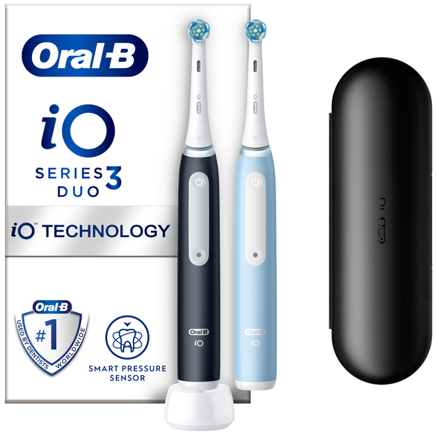Набір електричних зубних щіток Oral-B iO3 Чорна та Блакитна + Футляр (8006540731772) (955555907691768) - Уцінка - зображення 1