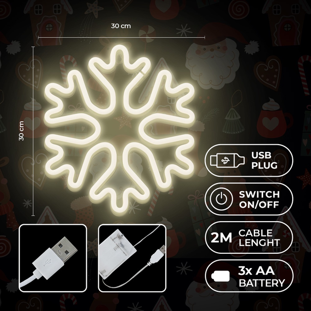 Декоративна неонова LED вивіска Forever Light CHRISTMAS SNOWFLAKE 30 x 30 см (RTV100260) - зображення 3