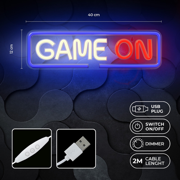 Декоративна неонова LED вивіска Forever Light PLEXI LED GAME ON 40 x 12 см (RTV100546) - зображення 3