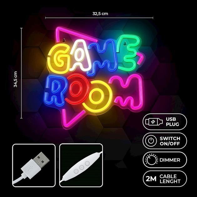 Декоративна неонова LED вивіска Forever Neolia PLEXI LED GAME ROOM 32.5 x 34.5 см (RTV100476) - зображення 3