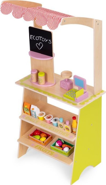 Drewniany zestaw do zabawy EcoToys Sklep z terminalem i wagą 20 elementów HM328234 (5905817007240) - obraz 4