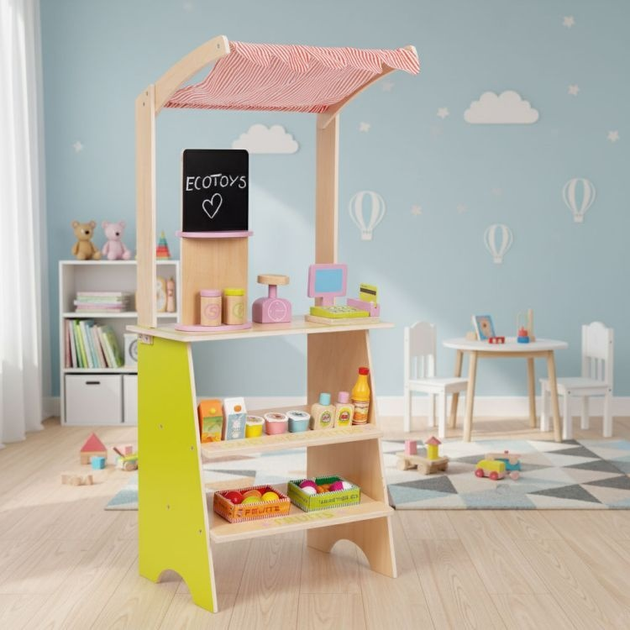 Drewniany zestaw do zabawy EcoToys Sklep z terminalem i wagą 20 elementów HM328234 (5905817007240) - obraz 8