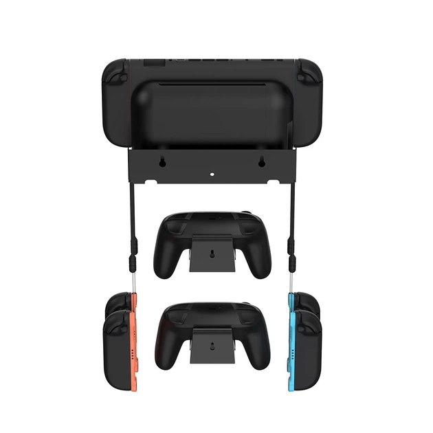 Настенное крепление DOBE для консоли и зарядной dock станции Nintendo Switch 2 / Nintendo Switch (OLED) + Два держателя для контроллера Switch Pro + Место для 28 игровых картриджей / крючки под Joy-Con / кронштейн на стену - изображение 7