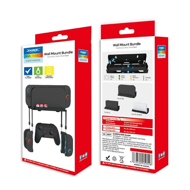 Настенное крепление DOBE для консоли и зарядной dock станции Nintendo Switch 2 / Nintendo Switch (OLED) + Два держателя для контроллера Switch Pro + Место для 28 игровых картриджей / крючки под Joy-Con / кронштейн на стену - изображение 10