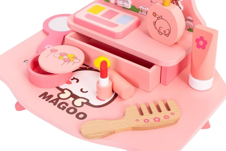 Drewniany zestaw do zabawy EcoToys Toaletka z lustrem i szufladą 7 elementów HM262160 (5905817007271) - obraz 4
