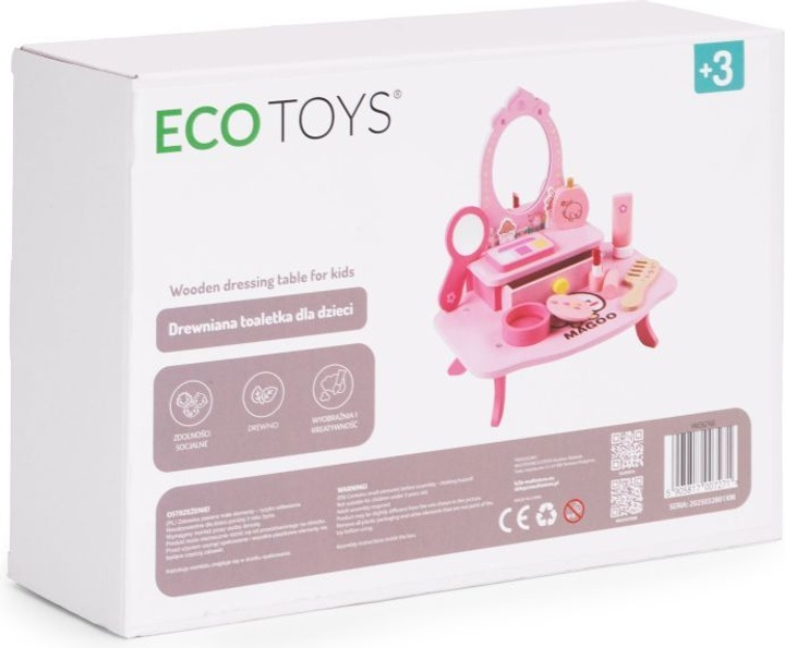 Drewniany zestaw do zabawy EcoToys Toaletka z lustrem i szufladą 7 elementów HM262160 (5905817007271) - obraz 8