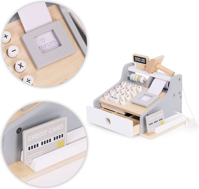 Drewniany zestaw do zabawy EcoToys Kasa fiskalna HM328241 (5905817007257) - obraz 5