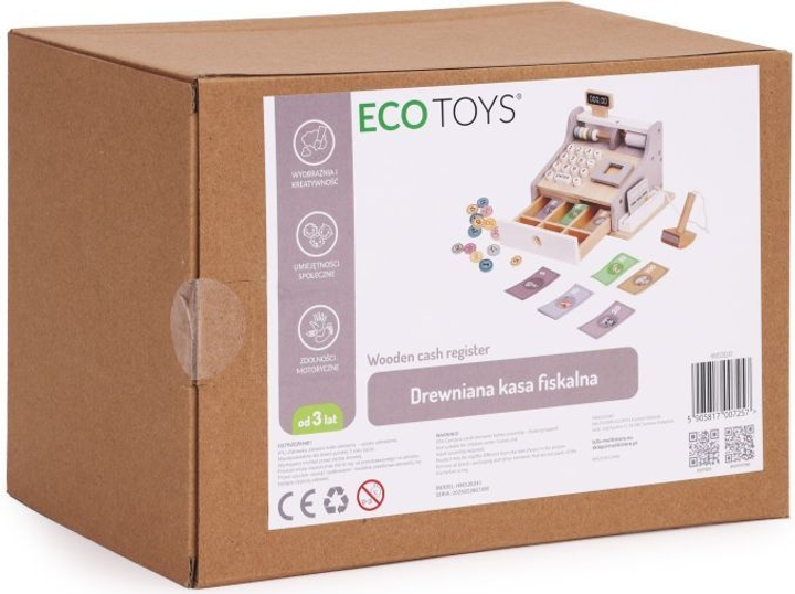 Drewniany zestaw do zabawy EcoToys Kasa fiskalna HM328241 (5905817007257) - obraz 8