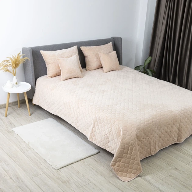 Покривало півтораспальне 150×210 ТЕП VELOUR персикове, ромб круглий, велюр, стьобане - зображення 3