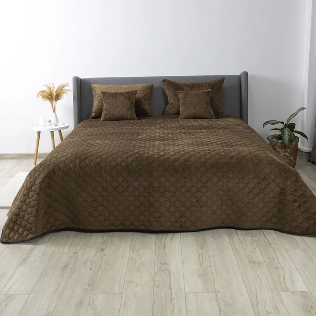 Покрывало ТЕП "VELOUR" Коричневое/Ромб круглый, 240x260 - изображение 2