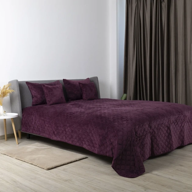 Покривало півтораспальне 150×210 ТЕП VELOUR бордове, ромб круглий, велюр, стьобане - Фото 4 Покривало півтораспальне 150×210 ТЕП VELOUR бордове, ромб круглий, велюр, стьобане - зображення 4