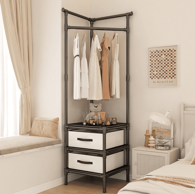 Стійка вішалка кутова для одягу та взуття GTM Loft Mini Organizer сталева підлогова з трьома полицями для взуття стійка для речей стелаж 180*45*45 см Black - зображення 5