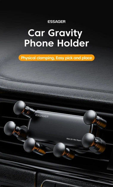 Холдер Essager Universal 6-points Gravity Car Holder, 4,7" - 6,7", Black - изображение 8