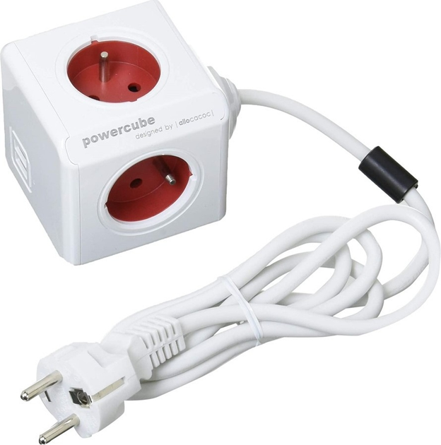 Rozgałęźnik sieciowy Allocacoc PowerCube Extended 2x USB, 4x type E (FR) 1.5 m Red (2402RD/FREUPC) - obraz 3