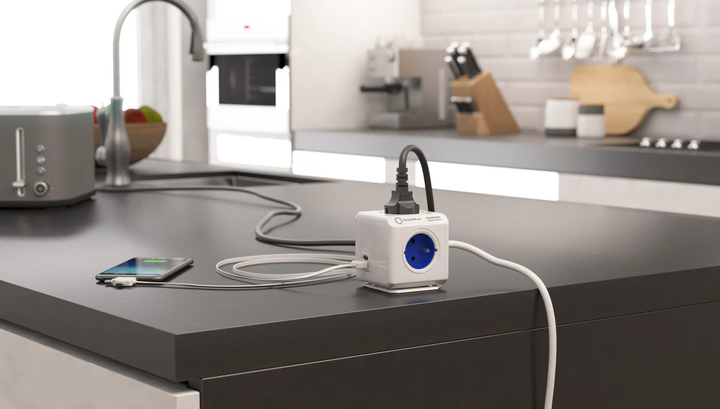 Rozgałęźnik sieciowy Allocacoc PowerCube Extended 2x USB, 4x type E (FR) 1.5 m Blue (2402BL/FREUPC) - obraz 8