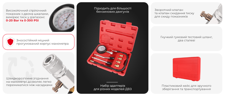 Компресометр бензиновий, 8 предметів INTERTOOL AT-4004 - изображение 6